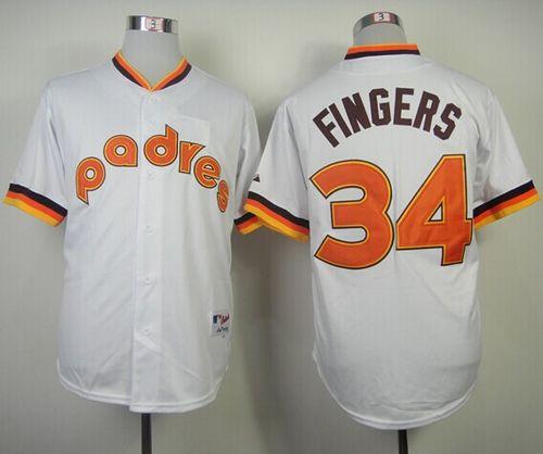 Padres #34 Rollie Fingers White 1984 Turn Back The Clock Stitched MLB Jersey - Click Image to Close